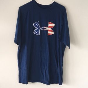 Under Armour USA blue red white shirt sleeve Sz L